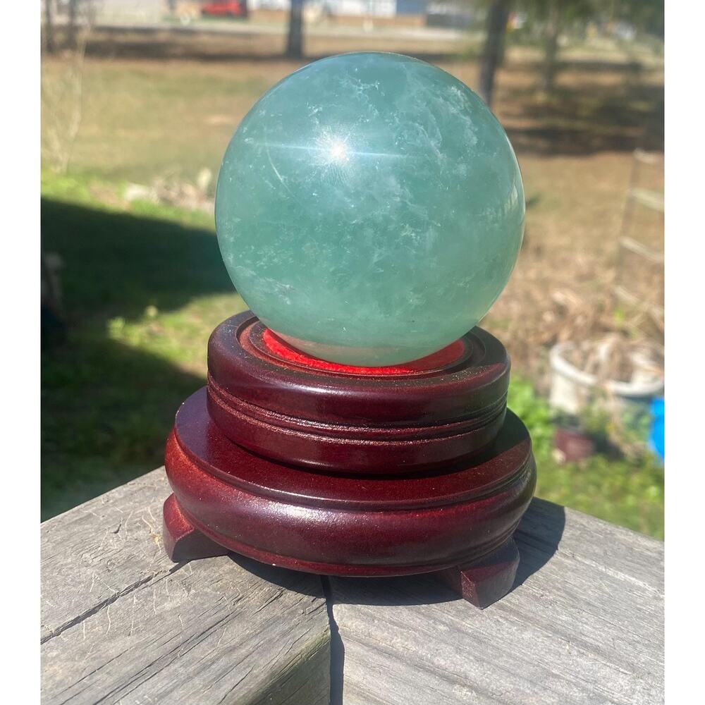 73 mm Baja Blast Green Fluorite Crystal Sphere with Display Stand
